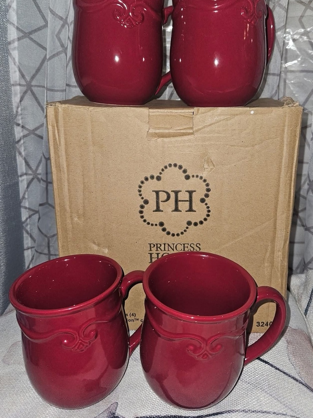 Princess House Deep Red Ceramic Mugs - Set of Four